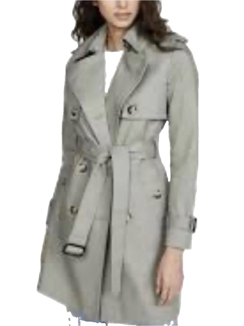 Club Monaco Women’s Trench Coat Sage Green Notch Lapels Storm Flaps Sz L NWT